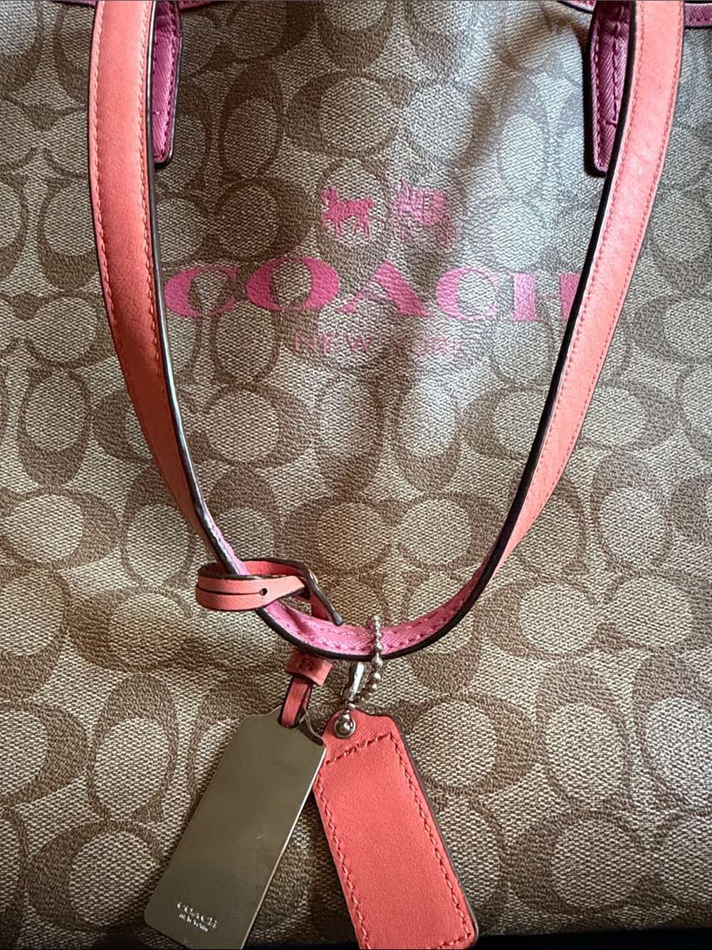Coach Signature Canvas Tote with Pink Trim
